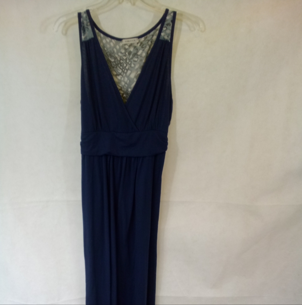Ambiance Sleeveless Navy Sheer Back V Neck Maxi Free Flow Summer Dress M